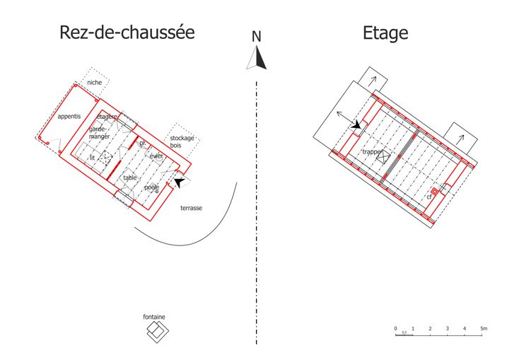 Plan de distribution et de l'étage de comble de la nouvelle cabane pastorale du Vallonet (Allos).