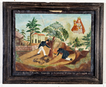 ex-voto, tableau : Homme brûlé au visage par une explosion de poudre, Augusto Bonfils