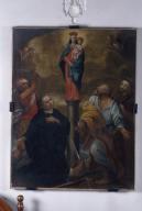 tableau : Le Martyre de saint Hospice, saint Pierre, saint François d'Assise, la Vierge à l'Enfant sur une colonne