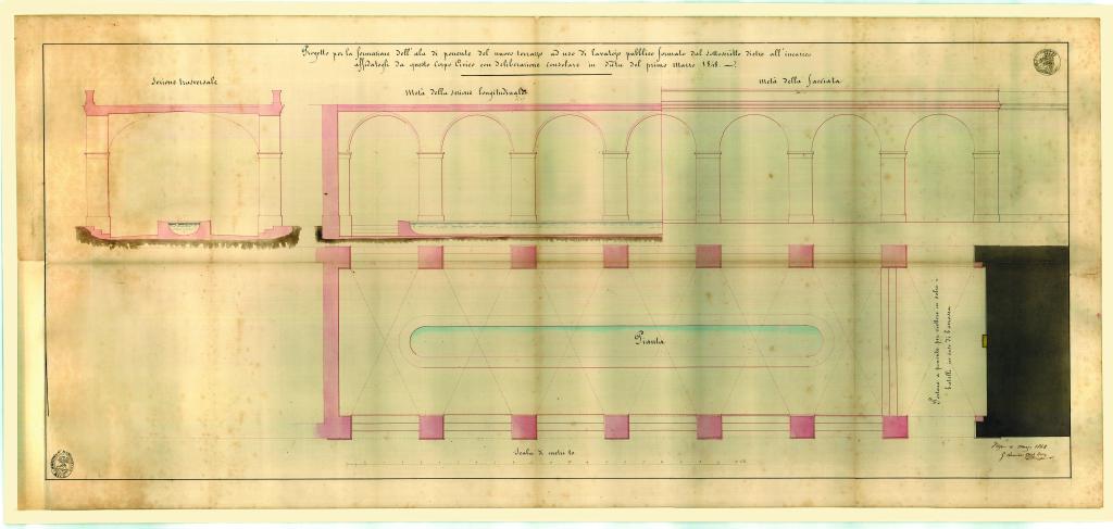 Progetto per la formazione dell'ala di ponente del nuovo terrazzo, 1848. Il s'agit du projet du lavoir sous la terrasse sud. 