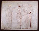ensemble de 4 tableaux : Joueuses d'osselets, Famille de silènes, Rapt d'Hippodamie par le centaure Eurysthée, Départ du guerrier