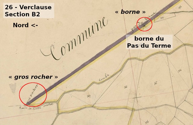 Extrait du plan de la section B2 du cadastre de Verclause (1831). Echelle d'origine 1/2 500e.