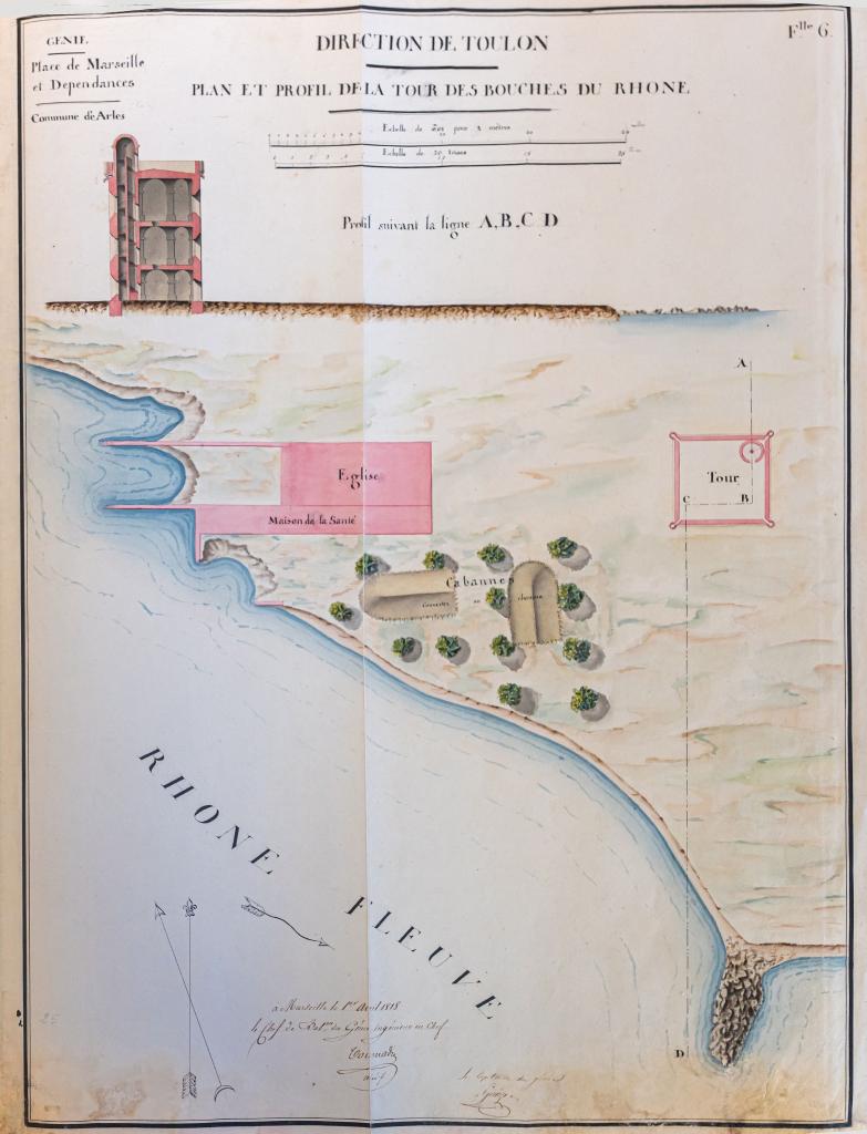 Plan et profil de la tour des Bouches du Rhône [Etat des lieux),1818.
