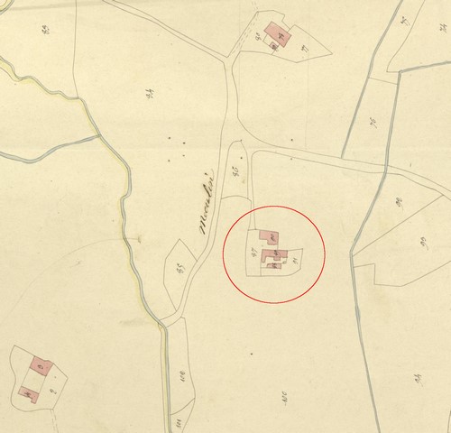 Plan de situation d'après le plan cadastral de 1839, section G6. Echelle d'origine 1/2000e.