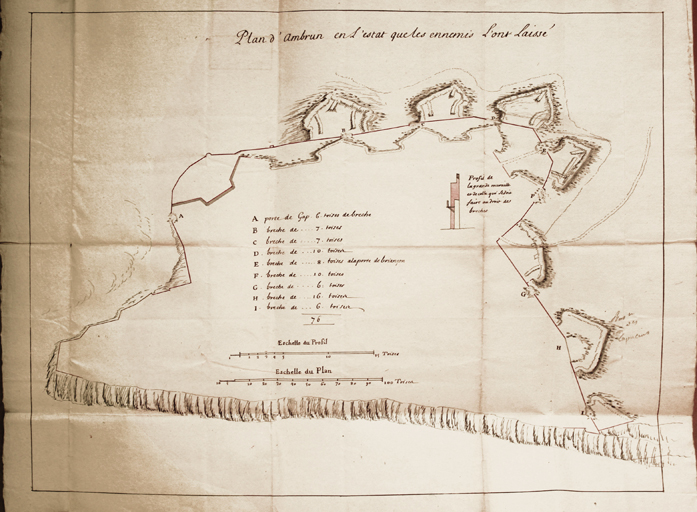 Plan d'Ambrun en l'estat que les ennemis l'ont laissé, 3 décembre 1692.
