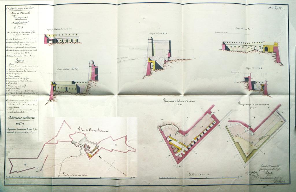 [Plans d'ensemble et de détail des] améliorations et réparations à faire au fort de de Ratonneau, 1824.
