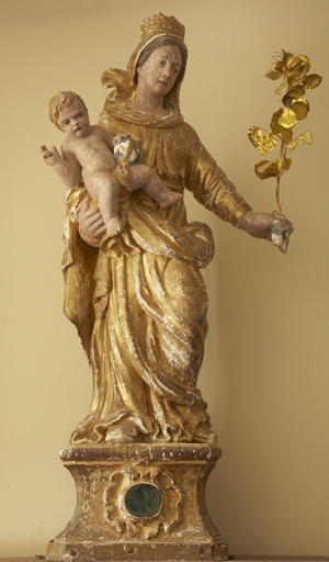 statue-reliquaire de procession (petite nature, socle-reliquaire) : Vierge à l'Enfant (N° 2)