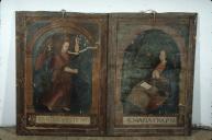 tableaux (2), cadres (2) (en pendant) : Annonciation, Saint Georges, Saint Antoine abbé