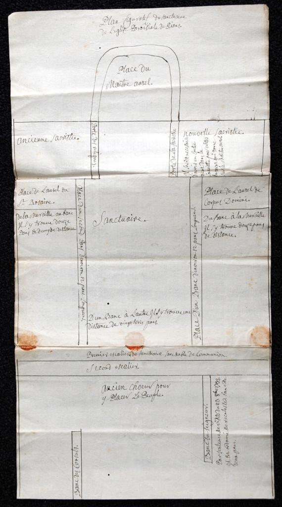 Plan de la nouvelle église de Rians [plan du sanctuaire de l'ancienne église paroissiale de Rians], milieu du 18e siècle.