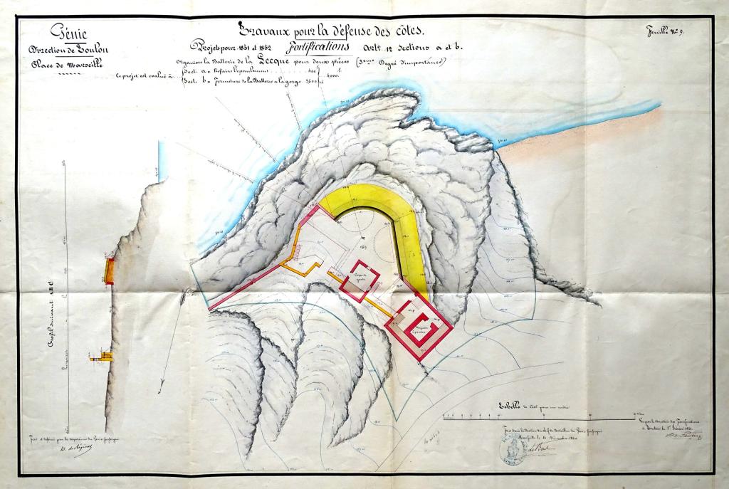 Travaux pour la défense des côtes. Projet pour 1851 et 1852. Organiser la batterie de la Lecque. [Plan], 1850.