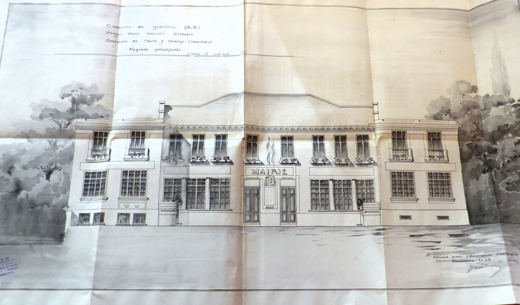 Commune de Gattières (A.M.). Projet d’agrandissement d’une nouvelle classe, bureau de poste et bains-douches. Façade principale. 