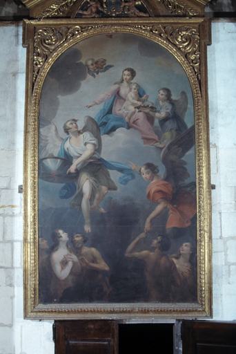tableau et cadre : La Vierge et l'Enfant délivrant les âmes du purgatoire