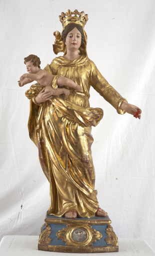 statue-reliquaire  (petite nature, socle-reliquaire) de la Vierge à l'Enfant dite Notre-Dame-de-Vers-la-Ville