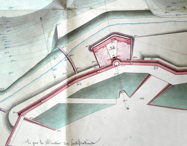[Place d'Embrun. Plans général du bastionnet de la tour 34 et abords], 1841.