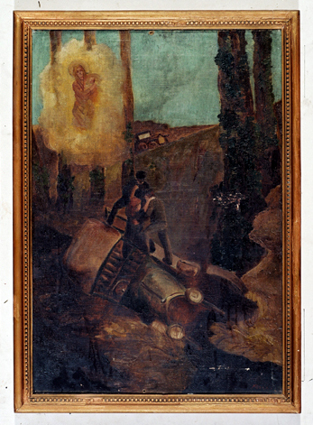 ex-voto, tableau : Voiture automobile tombée dans un fossé