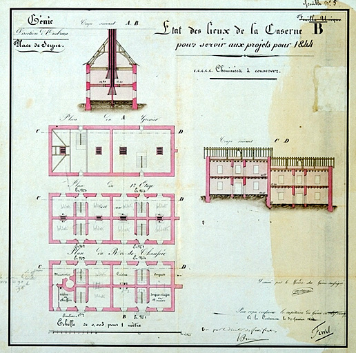 Place de Seyne. Etat des lieux de la caserne B pour servir aux projets pour 1844. 