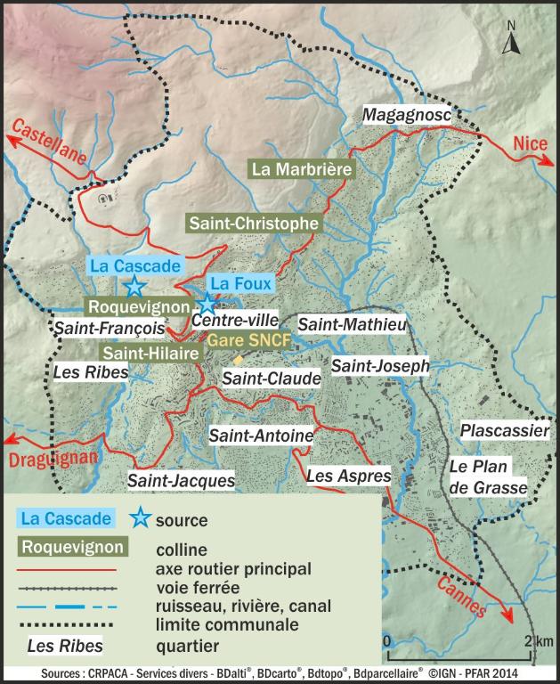 La commune de Grasse et ses différents quartiers