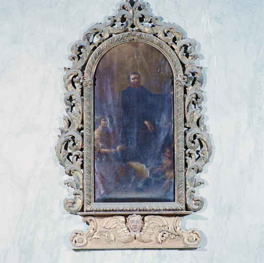 ensemble tableau : Saint François d'Assise (?), cadre et haut-relief : Angelot