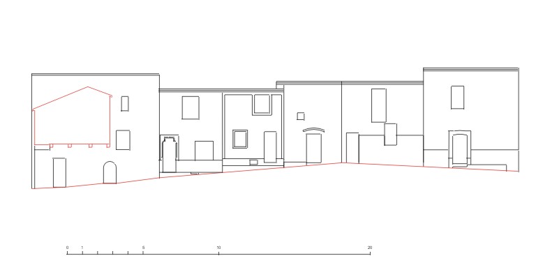  Village, rue Basse : élévation des façades des parcelles 485 à 490.