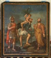 tableau, ex-voto : Saint Pancrace (?), saint Christophe portant l'Enfant, et saint Barthélemy