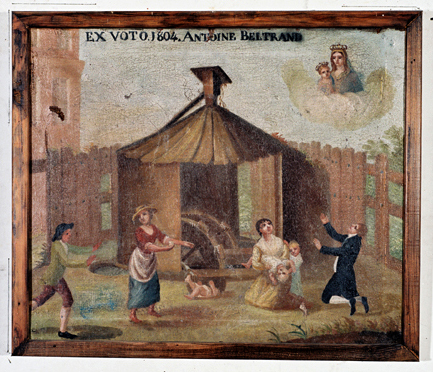 ex-voto, tableau : Chute d'un enfant tombé sous une roue de moulin, Antoine Beltrand