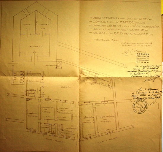 DEPARTEMENT DES BASSES ALPES/COMMUNE D'ENTREVAUX/AMENAGEMENT D'UN HOPITAL HOSPICE/DANS L'ANCIENNE CASERNE/PLAN DU REZ-DE-CHAUSSEE.