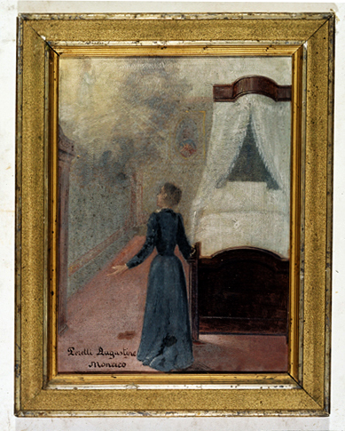 ex-voto, tableau : Prière d'une femme dans une chambre, Augustine Peretti