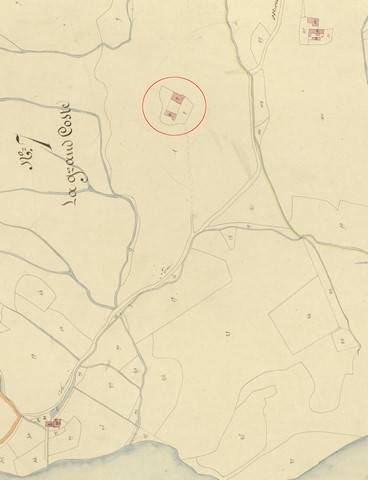 Plan de situation d'après le plan cadastral de 1839, section G7. Echelle d'origine 1/2000e.