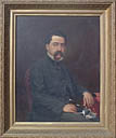 Tableau, cadre : portrait de Henri Brousse-Labrot, ingénieur PLM, propriétaire constructeur de la maison campagne du Grand Pin. Tableau de 1887, signé Xavier Delestrade.