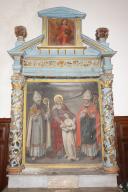 Ensemble de l’autel secondaire de saint Eloi, sainte Anne et saint Denis : autel, gradin d'autel, retable, tableau d'autel