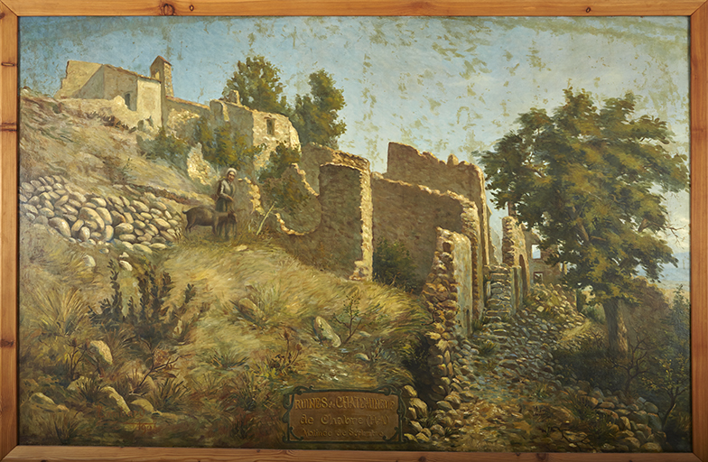 Ensemble de deux tableaux : Ruines de Châteauneuf-de-Chabre et Château de Mison, vu de la Méouge