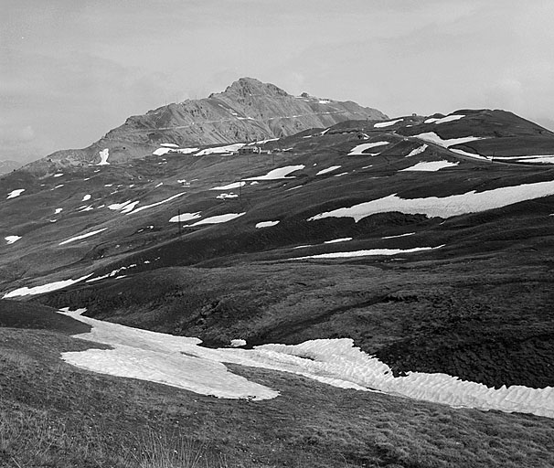 Plateau du Gondran. Vue d'ensemble du versant ouest, prise du sud. A droite, le mamelon de l'ouvrage A. Au fond la crête de Château Jouan, la route et l'ouvrage du Janus.