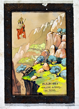 ex-voto, tableau : Voiture automobile tombant dans un précipice, colline de Breil-sur-Royat