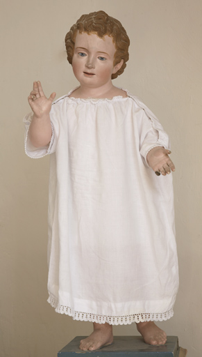 statue-reliquaire (petite nature, socle-reliquaire) : Enfant Jésus