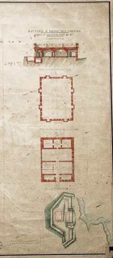 Atlas des bâtiments militaires. batterie St-Pierre des Embiez. [Plans et coupes du réduit] 1879.
