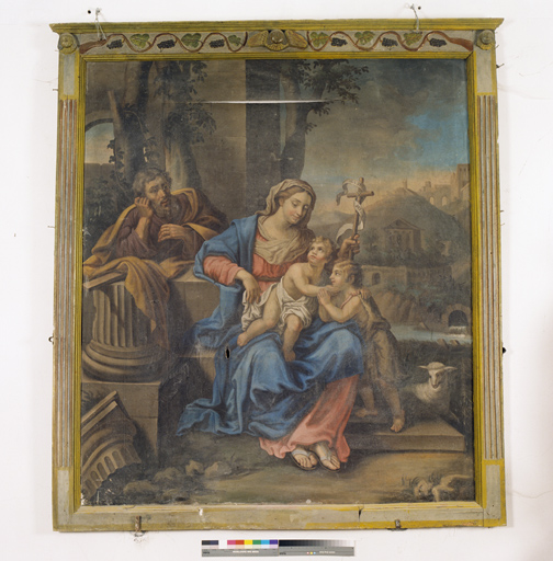 tableau d'autel de la Sainte Famille et saint Jean Baptiste enfant, cadre