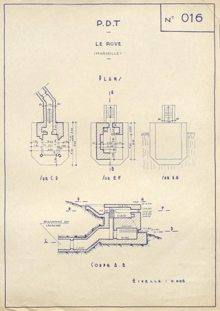 [Plans et coupe du poste de direction de tir du Rove], 1946.
