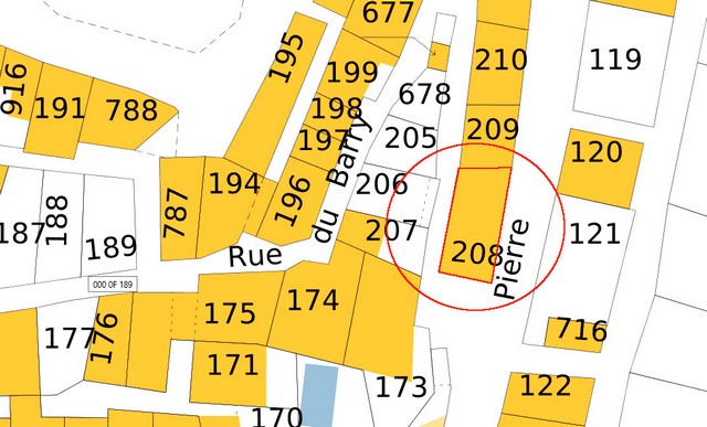Plan de masse d'après le cadastre de 2021, section 000F. Echelle d'origine 1/500e.