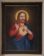 Paire de tableaux en pendant : Vierge et Christ du Sacré-Coeur