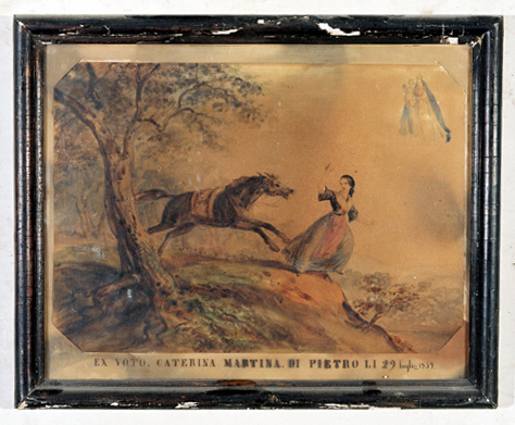 ex-voto, tableau : Jeune fille poursuivie par un cheval emballé, Catarina Martina