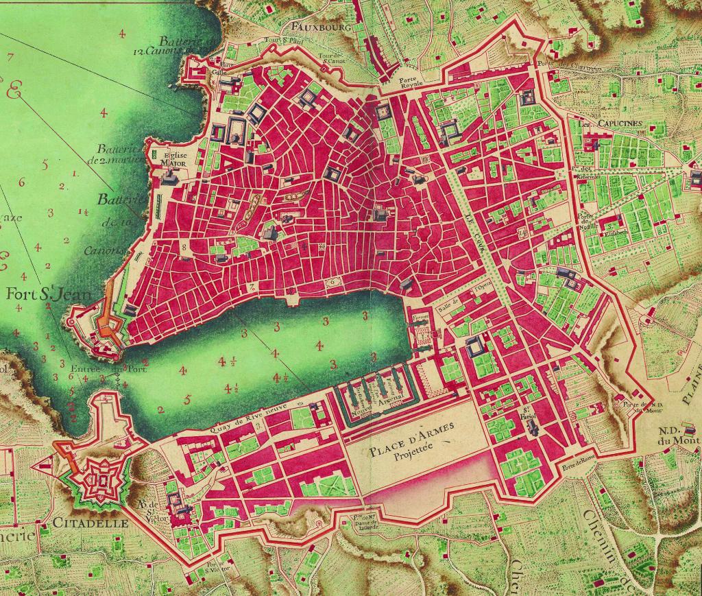 Plan de la ville et citadelle de Marseille, cartes des environs de plusieurs places (...), 1700. Détail.