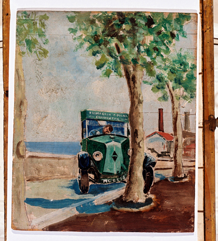 ex-voto, tableau : Camion automobile percutant un arbre, Trimaglio et Pigna