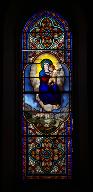 Paire de verrières figurées : apparition de la Vierge à l'Enfant à un berger dite Notre-Dame-de-la-Fleur, Christ du Sacré-Cœur apparaissant à sainte Marguerite-Marie Alacoque