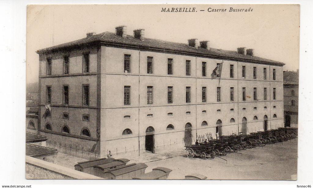 Marseille. - Caserne Busserade. [Vue d'ensemble du bâtiment principal de la caserne Busserade prise du Sud-Ouest], c. 1900.