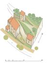 Ferme à la Lagne (Castellane). Le plan axonométrique montre la disposition des différents bâtiments disjoints composant la ferme.