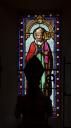 ensemble de 8 verrières : Saint Julien, Sainte Agathe, Vierge du Rosaire à l'Enfant Jésus (verrières à personnages) et 5 verrières décoratives