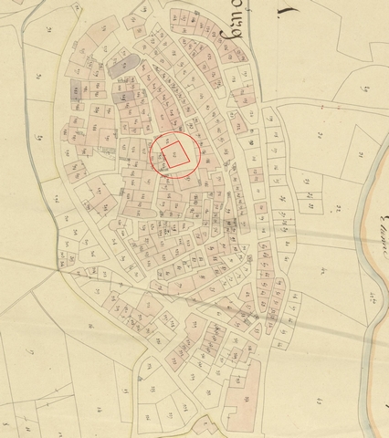 Plan de situation, d'après le cadastre de 1839 (section F1). Echelle d'origine 1/1 000e.