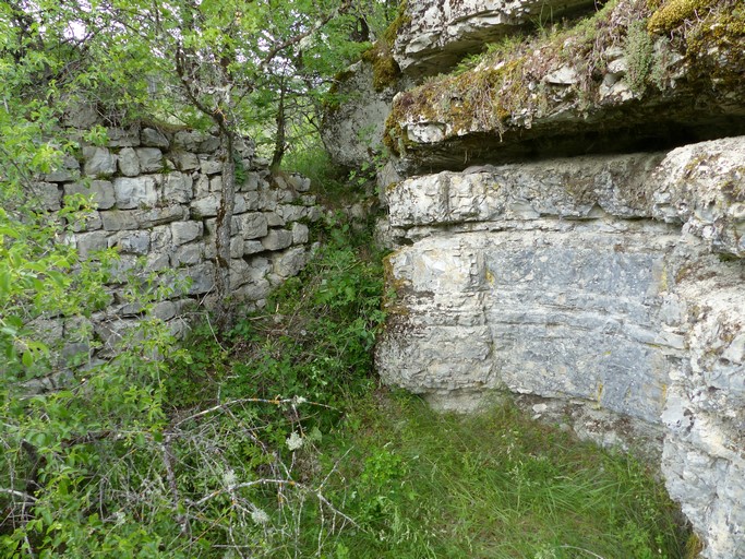 Décaissement du ressaut rocheux et vestiges d'une maçonnerie assisée. Extrémité ouest du village.
