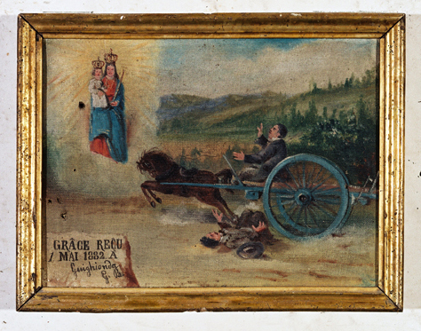 ex-voto, tableau : Homme sous les roues d'un charreton, A. Ghighionda