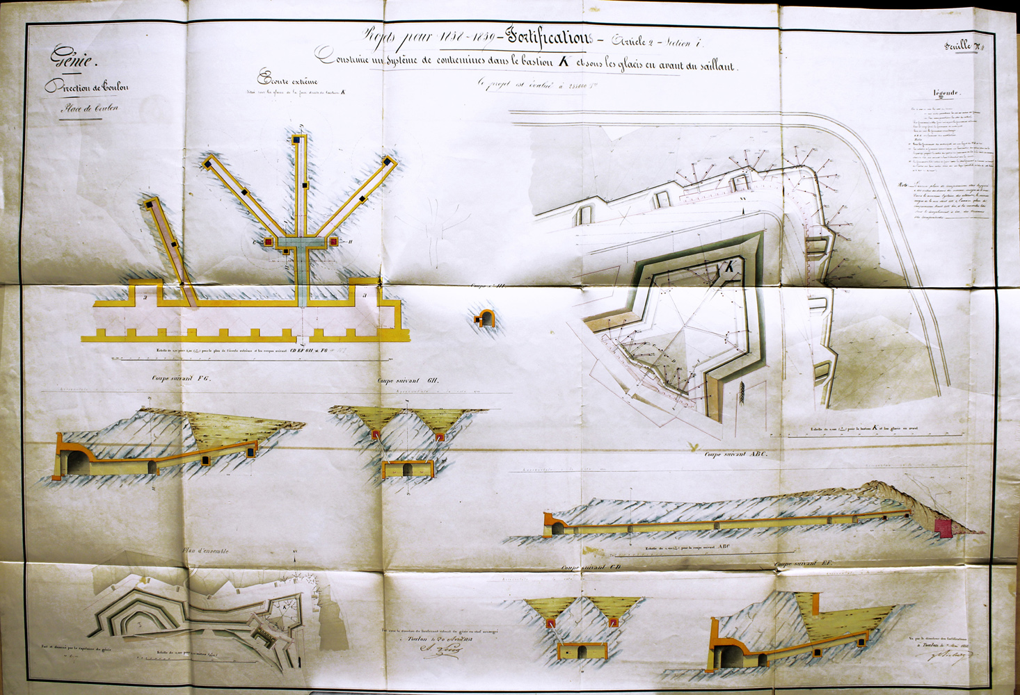 Projets pour 1858-1859 Fortifications. Construire un système de contremines dans le bastion K et sous les glacis en avant du saillant. 20 avril 1858.